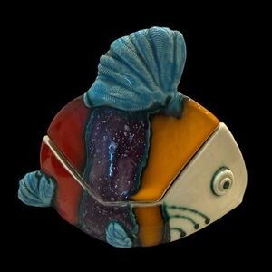 Colorful Ceramic Fish Figurine handmade trinket box